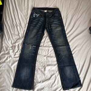 True Religion World Tour Bootcut Jeans Big Blue Horseshoe Y2K Made in USA 30